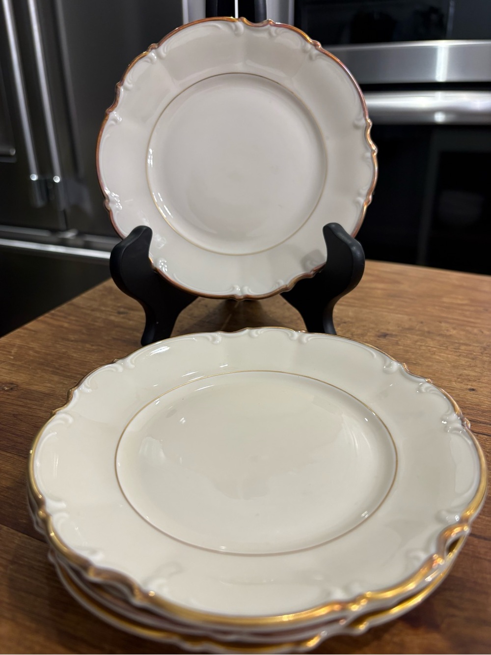 Hamilton by Hutschenreuther Cream Porcelain Salad Plates with Gold Trim
